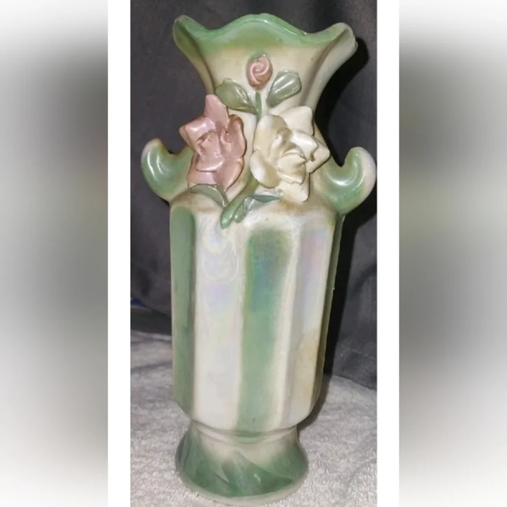 Vintage Spectacular Wild Rose  Turquoise and Pink Vase